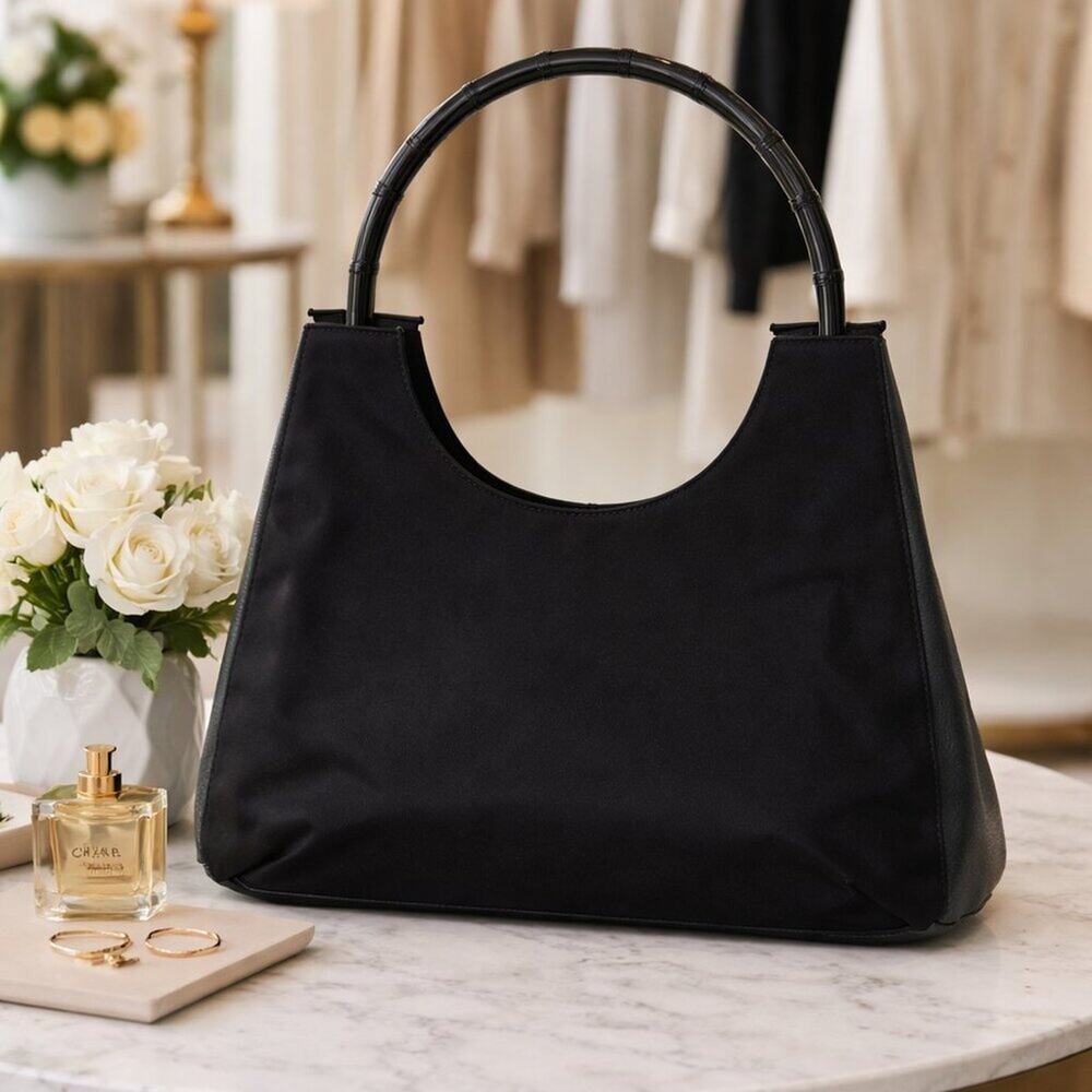Gucci Bamboo Nylon and Leather Trim Handbag (specifically model 0013739)